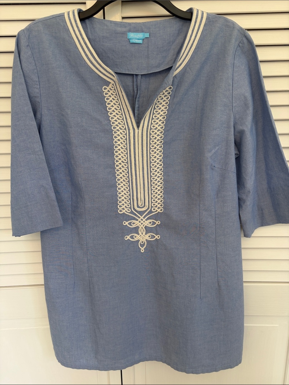 J.McLaughlin for Dillard’s Lg Women's Embroidered Top Light Blue 100% Cotton